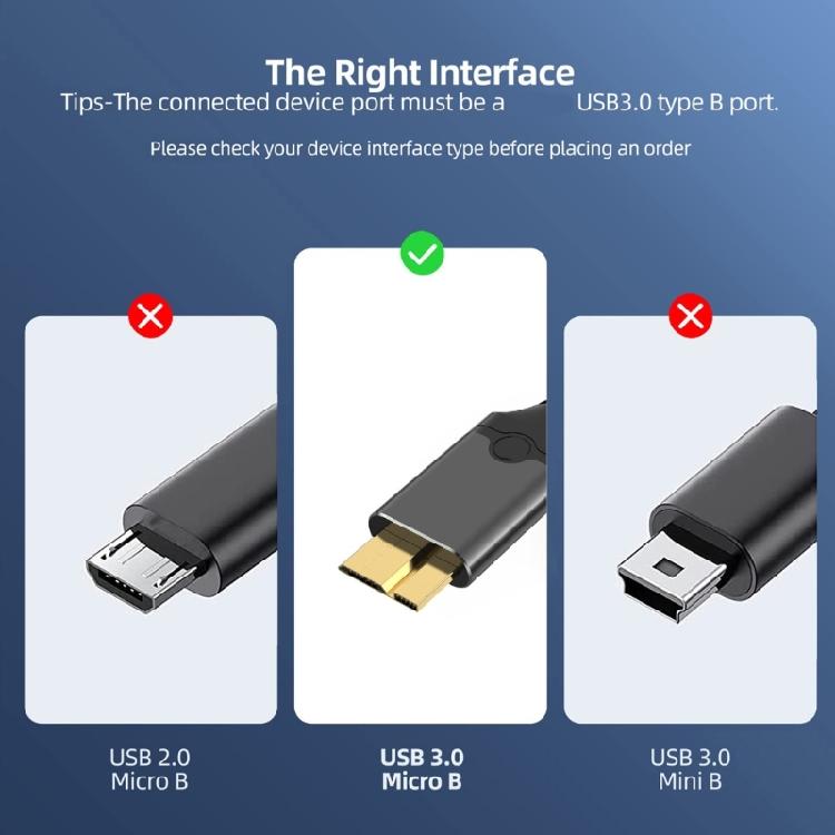 USB 3.0 MicroB File Transfer Cord with Reinforced Relief, Daily Charging Cable for Routine Storage Device Use and Travel