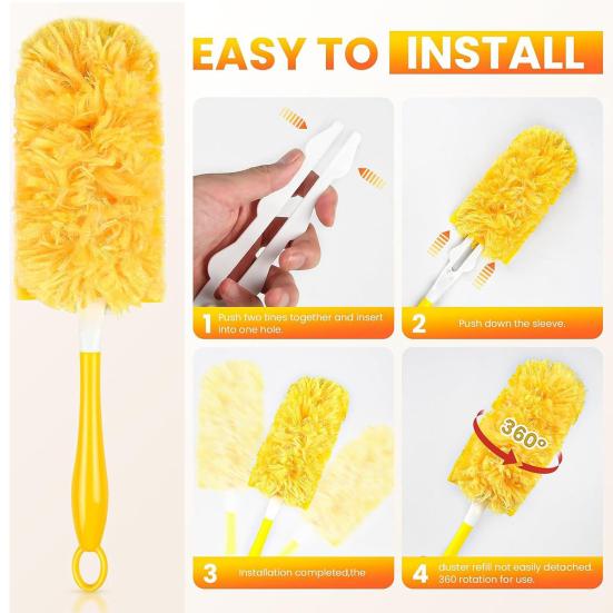 31Pcs/Set Dust Brush Microfiber Duster with 30 Replacement Pads Short Handle Heavy-Duty Fluffy