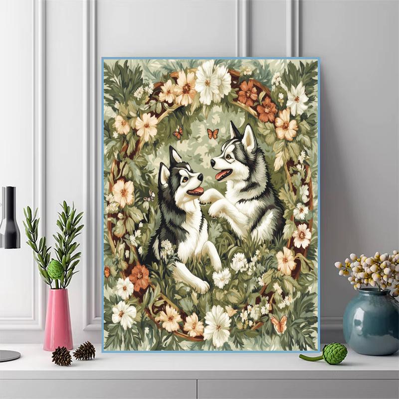 Siberian Husky and grassland Pattern  3pcs 100% Round Full Drill 5D DIY Diamond Painting Embroidery Cross Stitch Rhinestone Décor