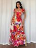2025 Retro Print Patchwork Long Dress - Elegant European & American Style with Square Neck for Holidays & Dates