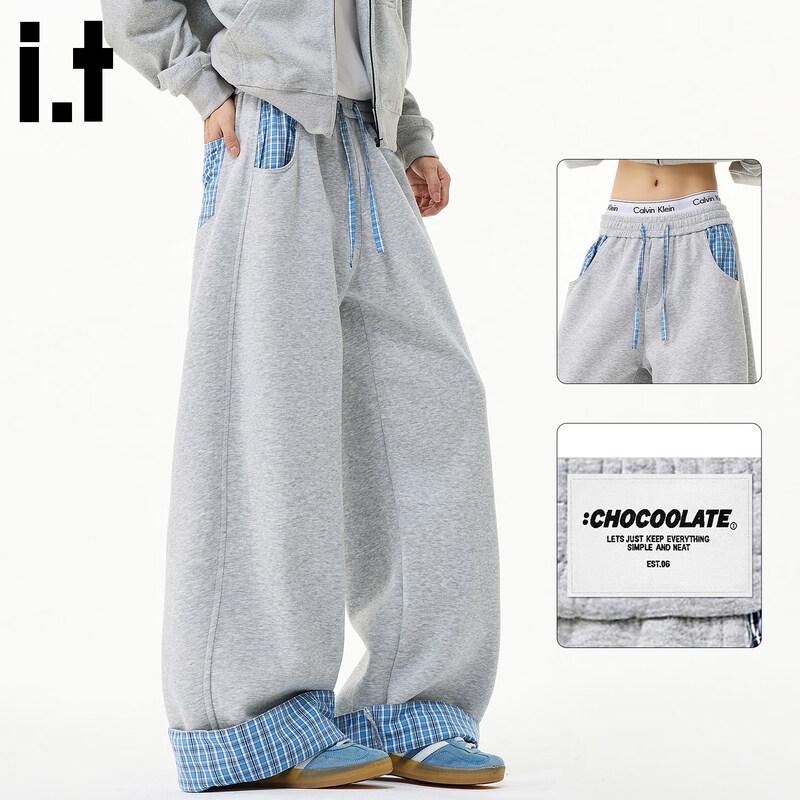 CHOCOOLATEit Men s Plaid Color-Block Wide-Leg Drawstring Pants XL