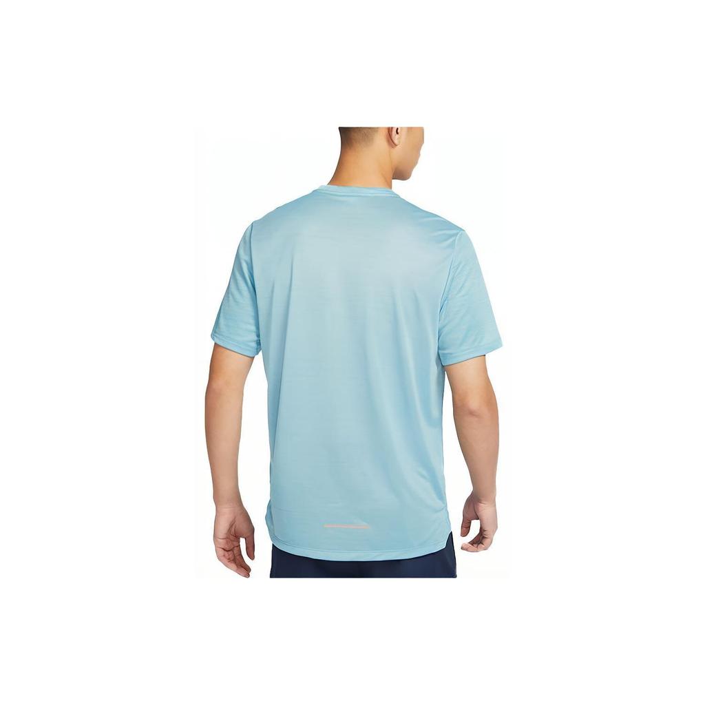 Nike Printed Logo Striped Crew Neck Straight Cut Quick-Dry Short Sleeve T-Shirt Men Tops Blue AJ7566-494