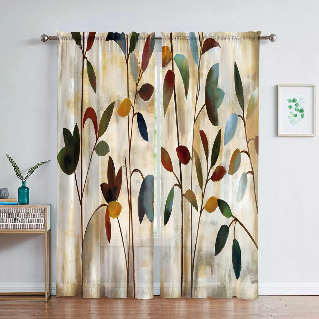 Flower Wall Voile Curtains Living Room Bedroom Decoration Transparent Chiffon Tulle Curtain Kitchen Window Treatment Sheer Polyester Sitting Decor