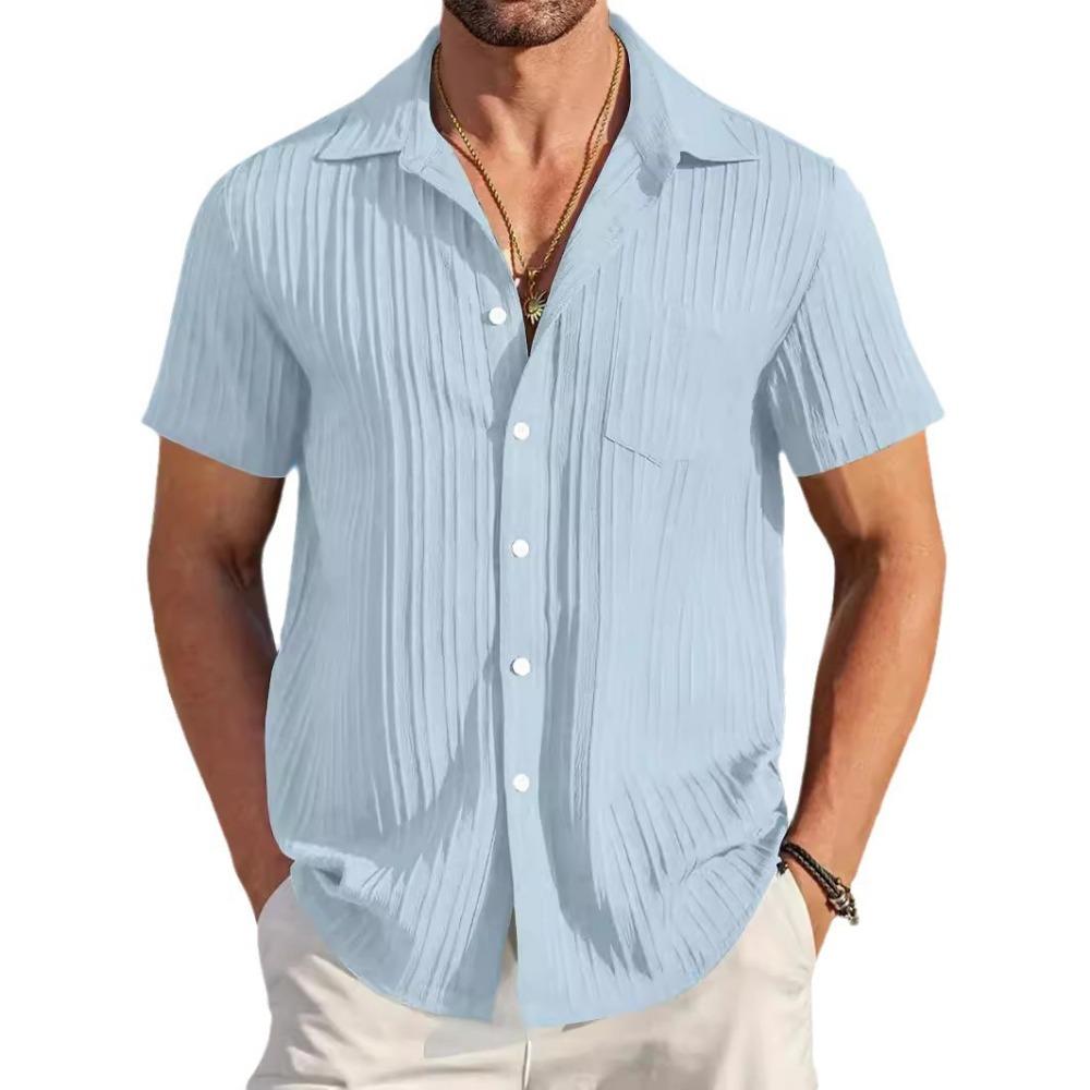 Summer Men's Striped Color Blocked Casual Short Sleeved Shirt