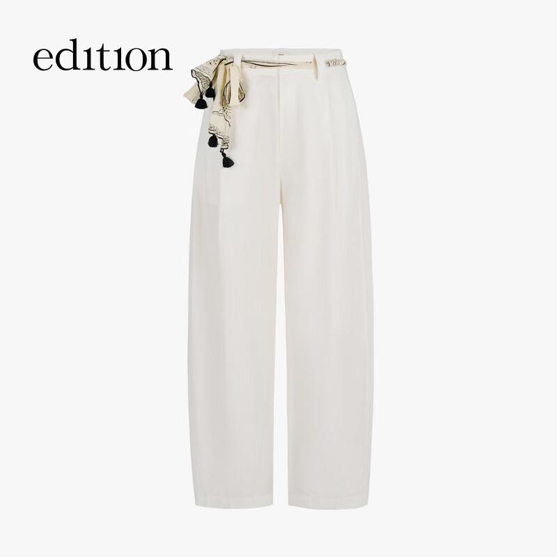 Edition Women's Cotton Linen Tapered Trousers with Silk Scarf Belt