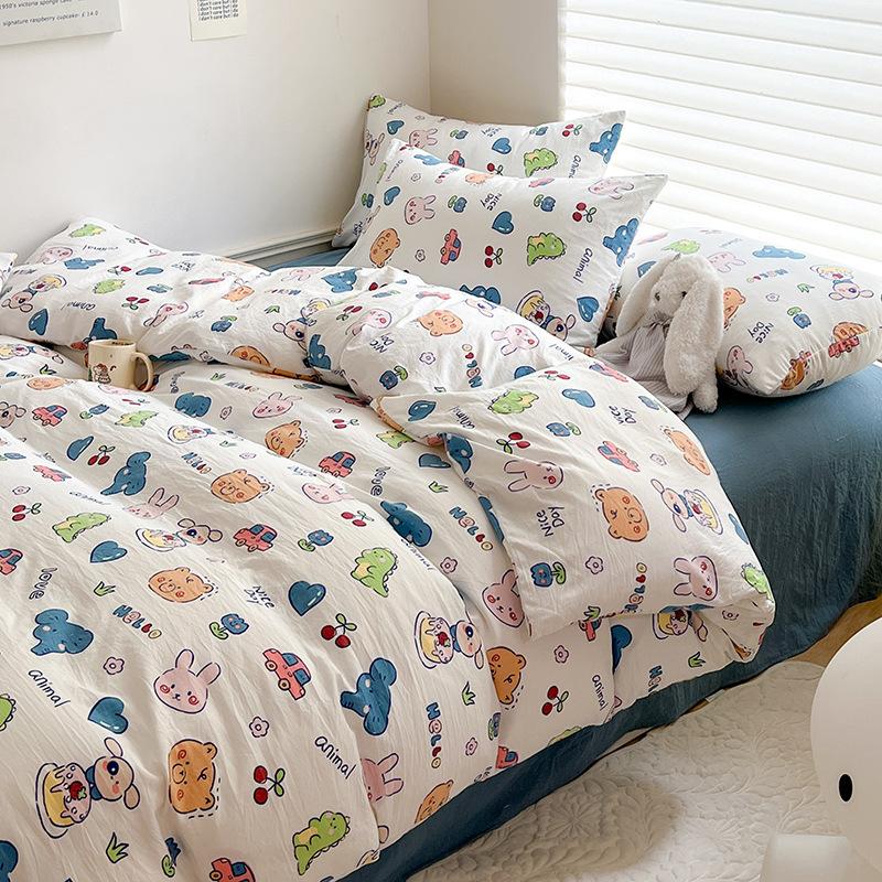 Class A Mother and Baby Grade Cotton Four-piece Set Pure Cotton Ins Style Cartoon Small Fresh Pure Cotton Quilt Cover Bedding