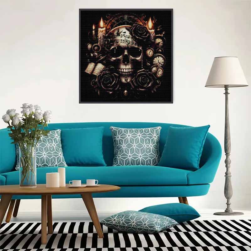 DIY Diamond Painting Canvas Vintage Gothic Skull Rose Candle Pattern 5D Rhinestone Art Kit for Home Wall Decor