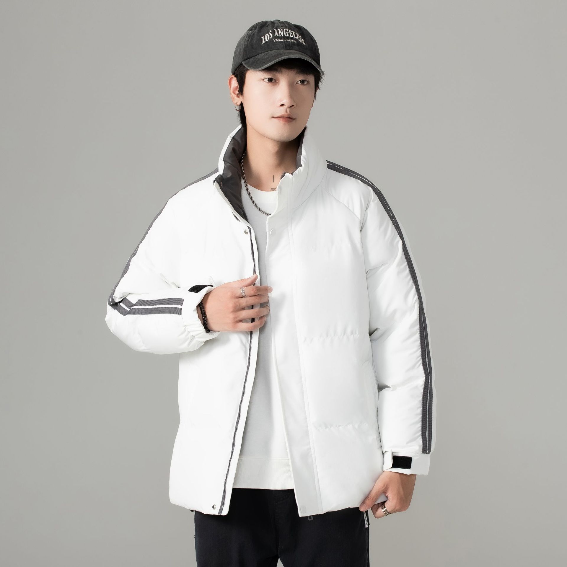 

Down cotton jacket men s couple warm bread jacket versatile casual loose cotton clothes trendy cotton clothes 5XL білий