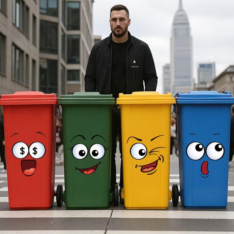 4 Pcs/Set Cartoon Face Bin Stickers Self-Adhesive Home Decor for Trash Can Wall Toilet Decor Refrigerator Fun Themed Decor