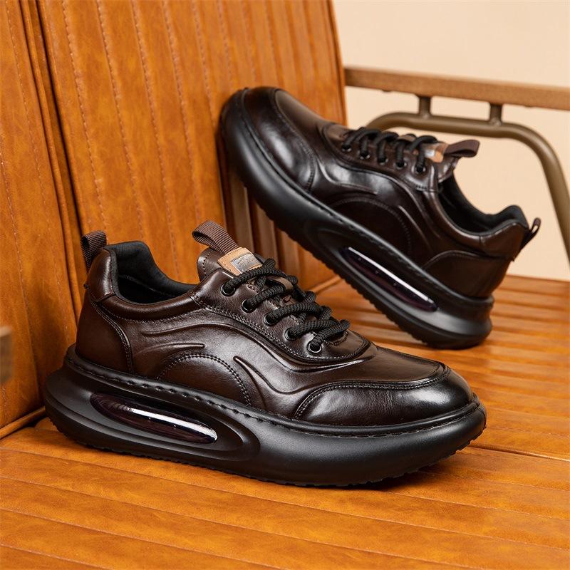 New Men's Shoes Autumn and Winter Trendy Shoes Platform Heightening Versatile Leather Sports Velvet Warm Casual Dad Shoes Men