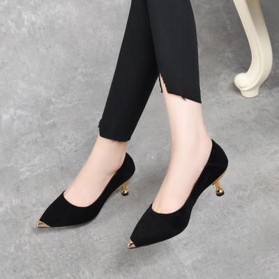 Fashion Pointed High Heels Autumn New Fine Heel Sheepskin Iron Bag Pointed One Pedal Women's Shoes Work Shoes