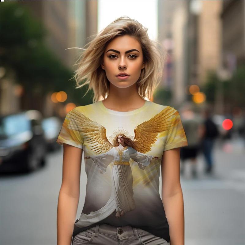 Elegant Angel 3D Digital Printed Women's Fashion Round Neck Short Sleeved T-shirt