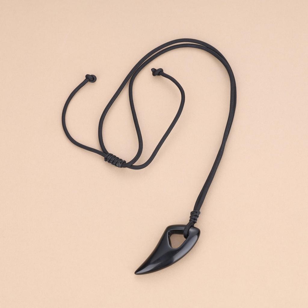 Obsidian Ulvetann Justerbar Beskyttelse fra Lykkebringende Sjarm [KOAI] Anheng/Halskjede, Lengde, Herre, Amulett, Ondskap, Lykke,