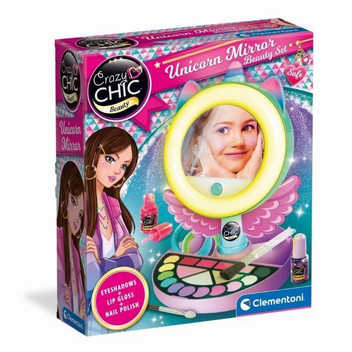 CLEMENTONI - Miroir de maquillage licorne - Anneau lumineux - Maquillage et accesoires cheveux et ongles - Dès 7ans