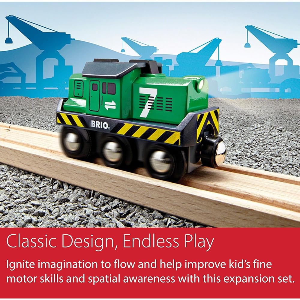 Brio Battery Powered Cargo Transport Engine 33214 Wooden Toy Train for Ages 3 and Up