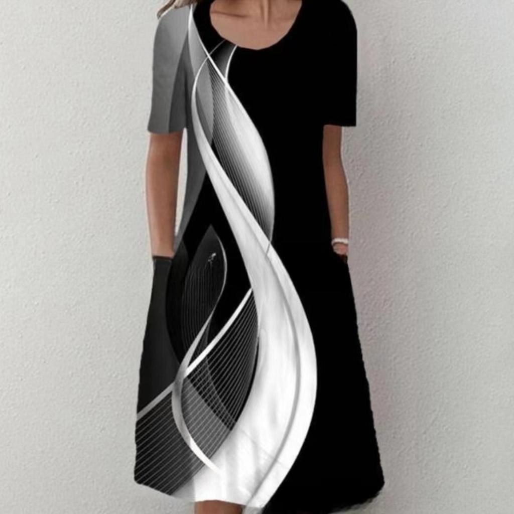2023 Floral Print Round Neck Midi Dress for Women - Spring/Summer Collection