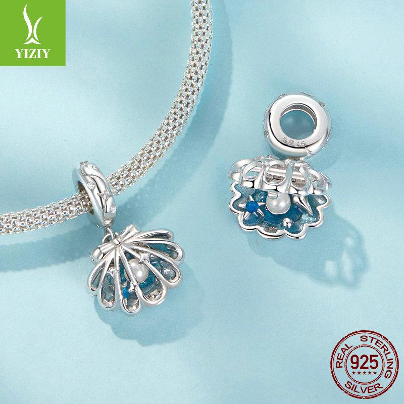 Small Fresh Blue Shell Diy Pendant Accessories, Romantic Sea Beads S925 Sterling Silver Bracelet Beads
