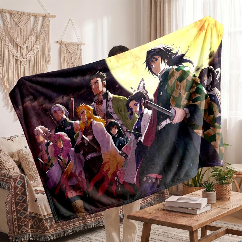 Demon Slayer Printed Flannel Blanket, Skin Friendly Warm Throw for Indoor Couch Bed Daily Use