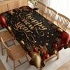 Party Tablecloth/Table Cover: Elegant New Year Golden Tablecloth with Red Ornaments, Golden Stars, and Pine Branches, Durable, No Electricity Needed,
