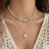 Rainbow Stone Pearl Necklace & Bracelet Set: High-End European Seaside Style for Women