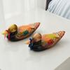 Set of 2 Wooden Mandarin Duck Couple Sculptures Decorative Animal Figurines For Engagement Gift And Table Shelf Display