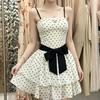 New Summer Daughter Wind Polka Dot Suspender Dress Women's Bow Waist Thin Cake Dress Princess Dress