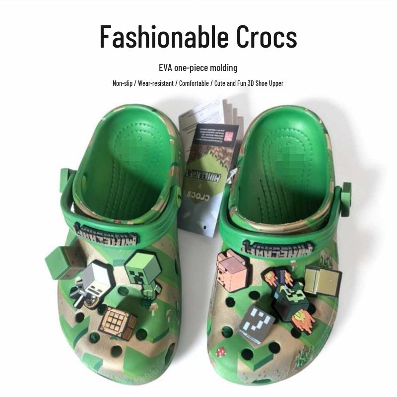 Kids' Minecraft Clog Sandals with Charms - Non-slip, Breathable, Wear-resistant, Closed-toe