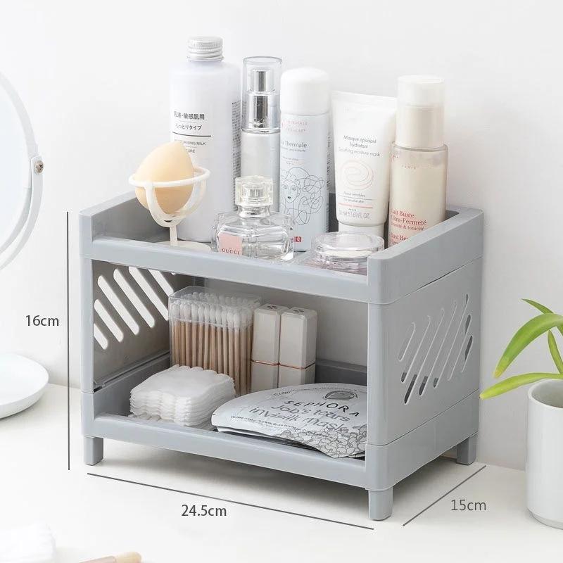 1PC PP Desktop Double Layer Storage Rack Rectangular White Organizing Student Desk Office Cosmetics Stationery Drawer Organiser