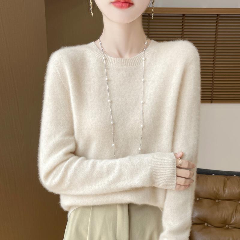 

Женский свитер с круглым вырезом, пуловер, осенне-зимний теплый темпераментный топ M бежевый