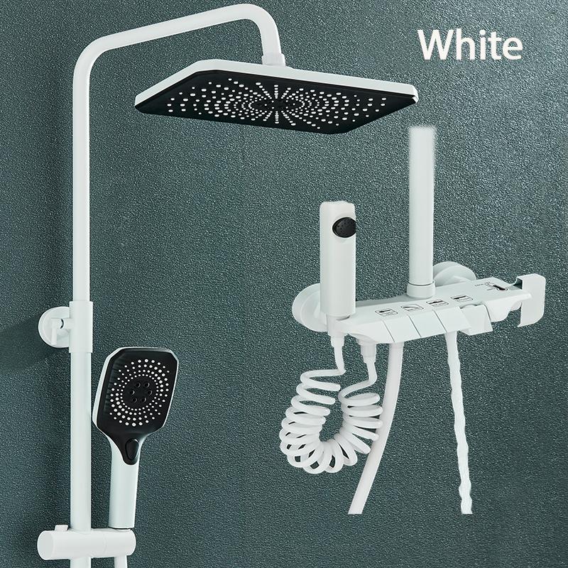 Grey Piano Digital Shower Set Intelligent Brass Bathroom Faucets Hot Cold Waterfall Tap Rainfall Gray Shower System Chuveiro