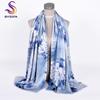 [BYSIFA] Fashion Silk Scarf Shawl Women  New Chinese Style Purple Rich Peony Scarves Spring Autumn Buttons Long Scarves