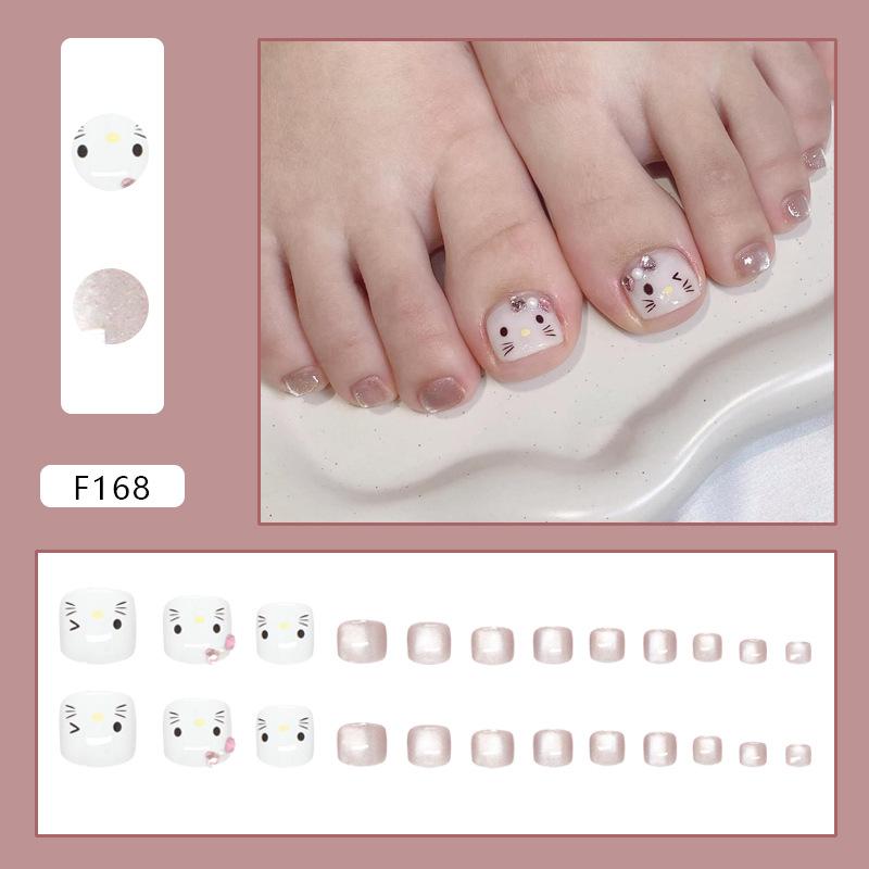 

Crystal cat s eye cute kitten love diamond pearl European and American ins wind toenail removable 24 pieces