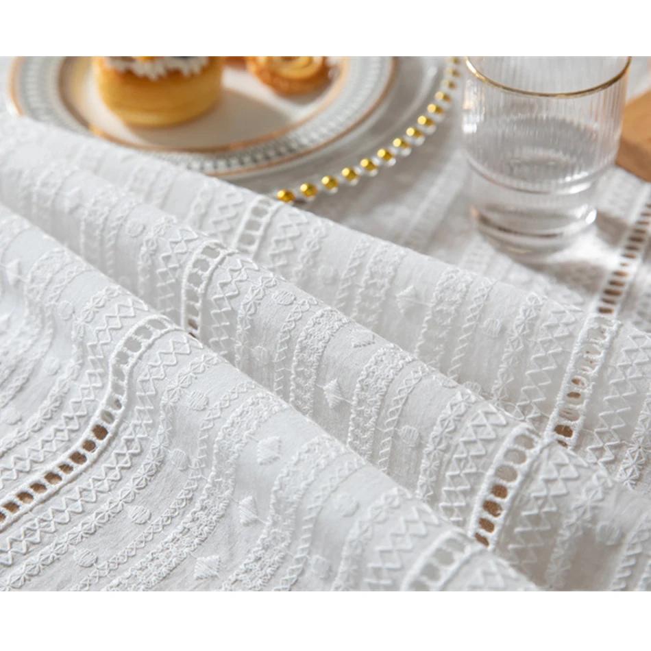 French Ruffle Cotton White Tablecloth,Tea Table Decoration,Rectangle Table Cover For Kitchen Wedding Dining Party Decor