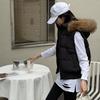 Winter New Women's Cotton Vest, Fashion Hooded Fur Collar Warm Outerwear, Casual Versatile Trendy Sleeveless Jacket