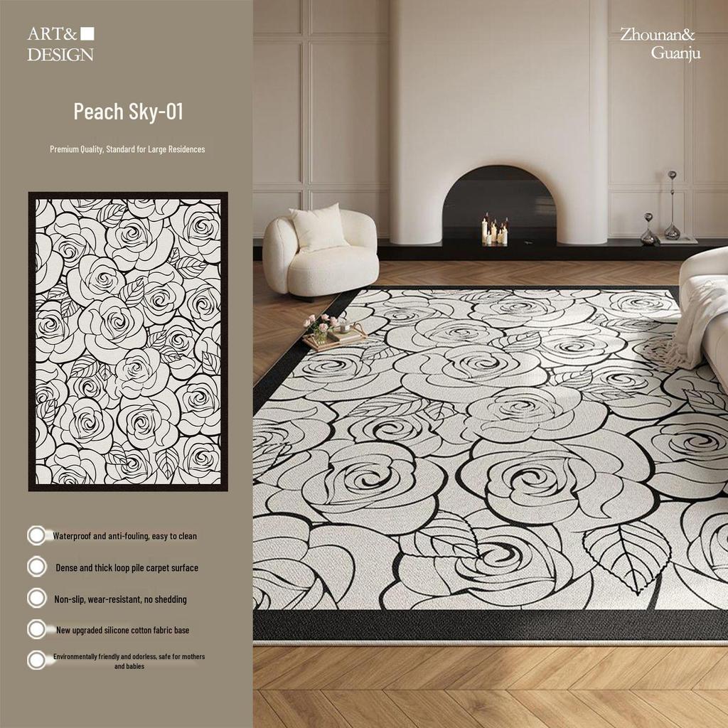 2026 French Vintage Style Luxury Light Living Room Rug - Wash-Free, Wipeable, Formaldehyde-Free, Short Pile Floor Mat