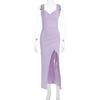 Women European Style Backless Sleeveless Lace Up Slit Slim Long Dress