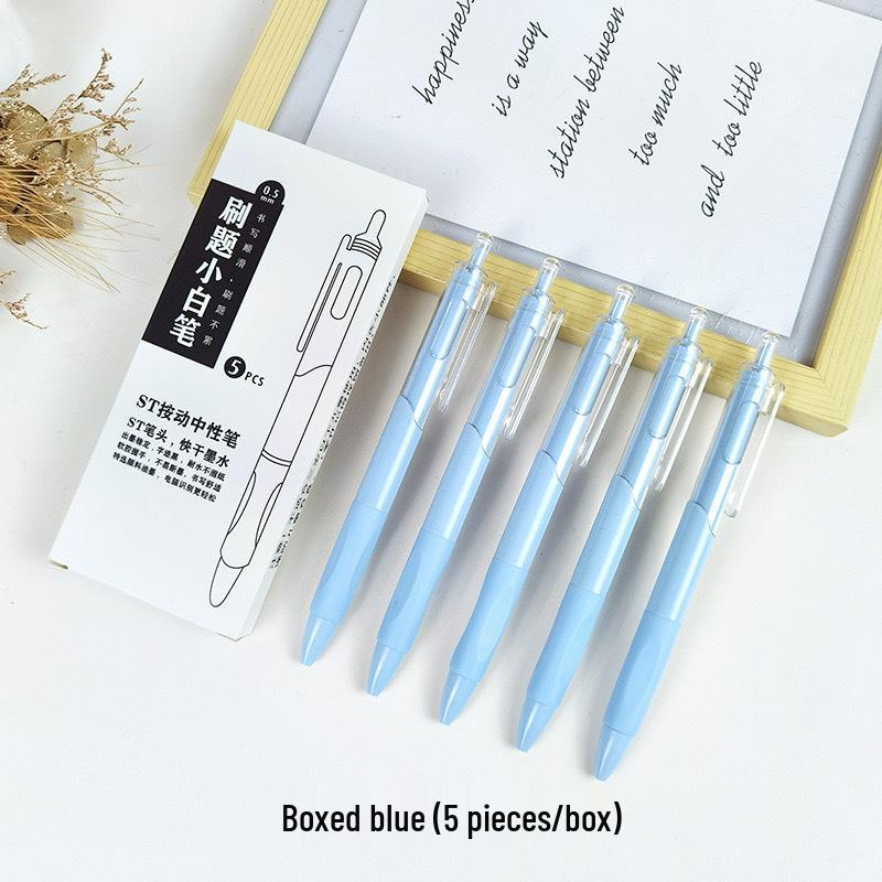 Press-Type Quick-Dry 0.5mm White Pen - Ideal for Students & Exams, Black Ink, Neutral ST Head, Perfect for Signing & Practice