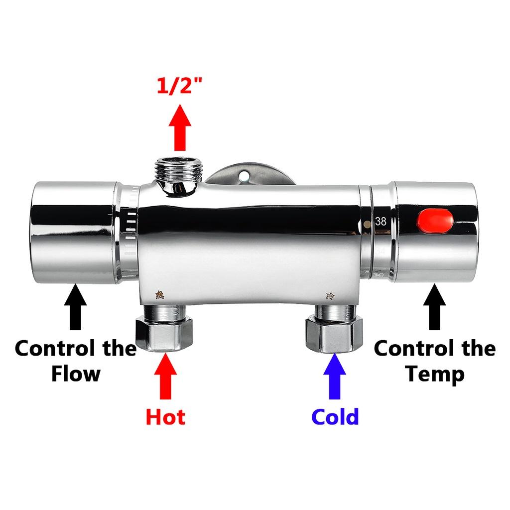 1 Set Rubinetti Miscelatori in Ottone Termostatici da Parete per Bagno, Fredda e Calda, Maniglie Doppie, Controllo Temperatura, Rubinetti per Vasca e Doccia