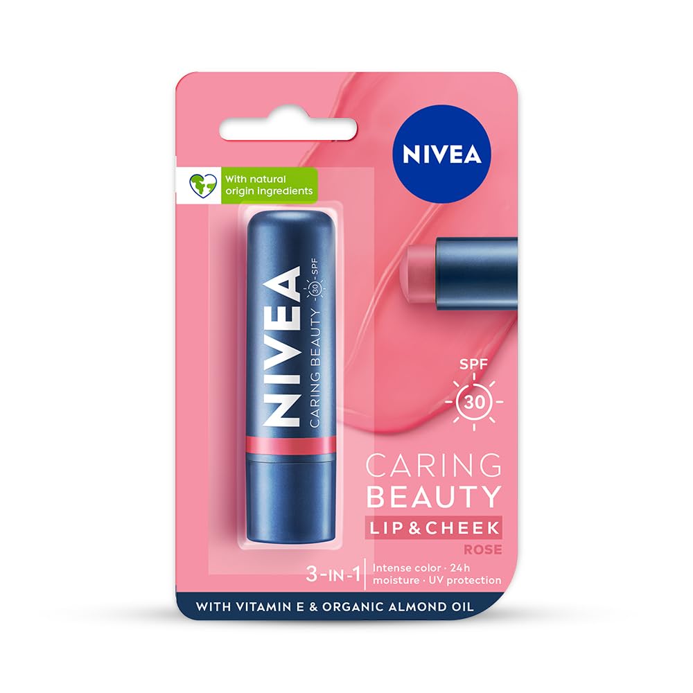 Nivea Balsam do ust i policzków w odcieniu różowym z SPF 30 dla błyszczącego nawilżenia 4,8 g | Nawilżający balsam do wszystkich typów skóry, 1 opakowanie