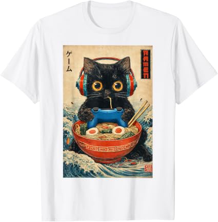 Gatto Ramen Giapponese Divertente Grafica T-shirt Kawaii Gatto Anime Regali T-Shirt