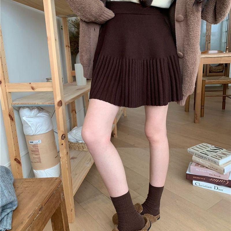 Gestrickter Falten-Minirock im koreanischen Stil - Vielseitig passend für Damen im Herbst/Winter