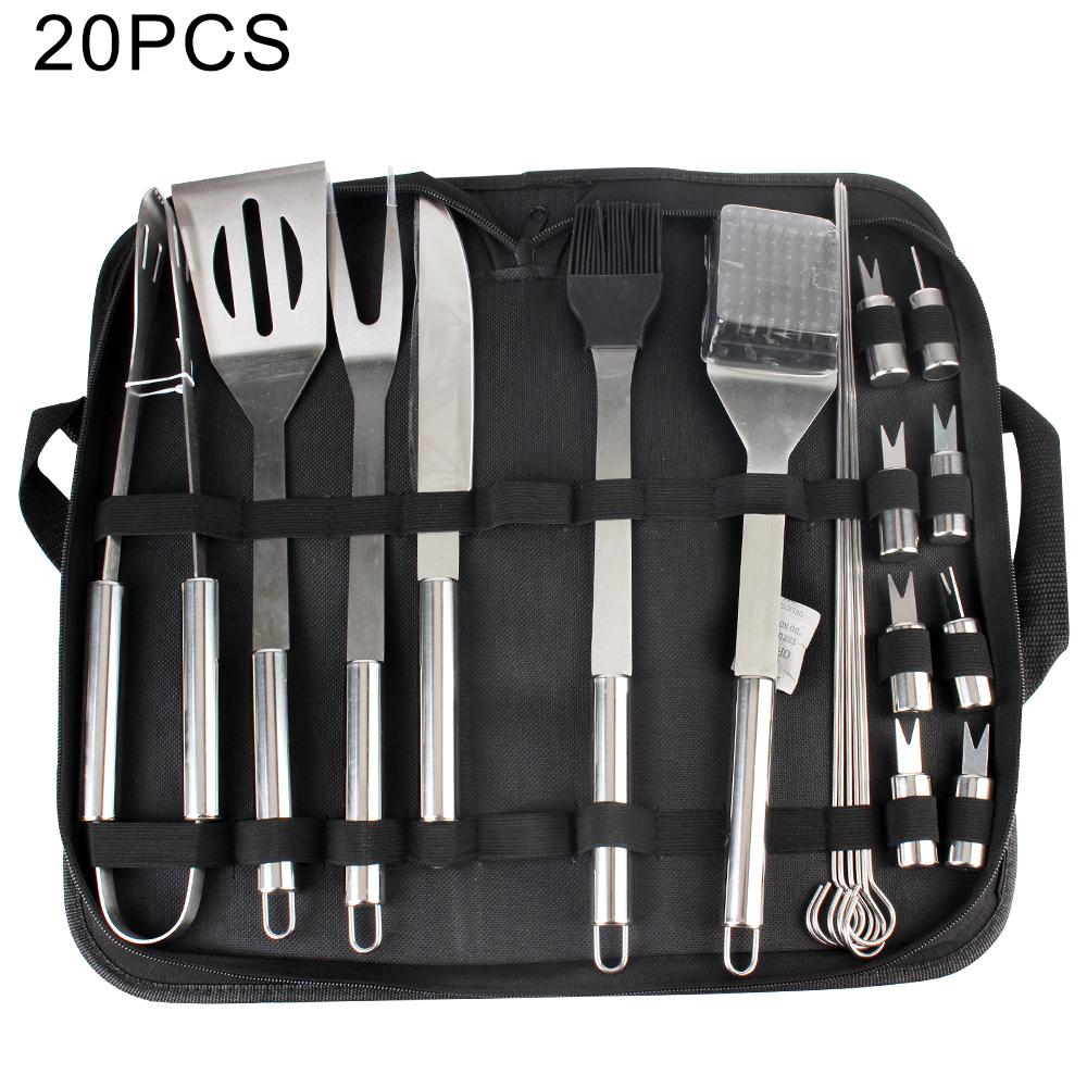 Stainless Steel BBQ Tools Set Barbecue Utensil 3/9/20 PCS Spatula Fork Tongs Knife Brush Skewers For Camping Outdoor
