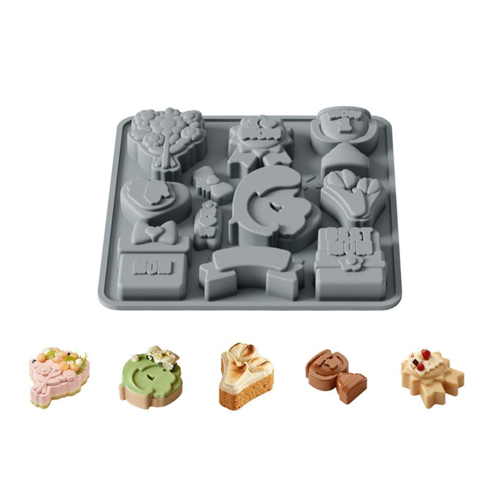 12 Cavity Mother s Day Theme Baking Mold 3D Silicone Candy Mold Pudding Jelly Mold  Party Pastry серый