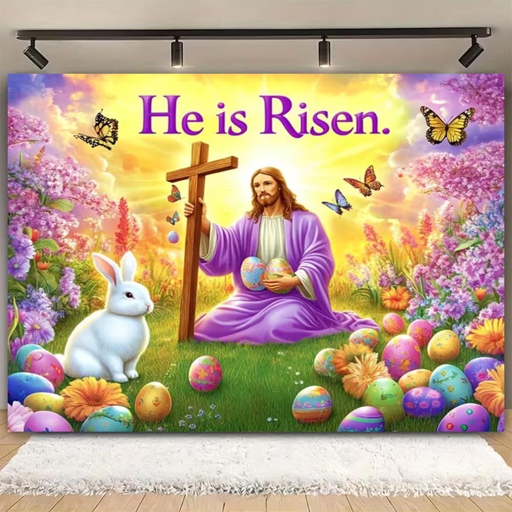 Easter Religion Jesus Theme Party Decoration Photography Background, Easter Egg Rabbit Banner Photography Studio Backdrop Cloth