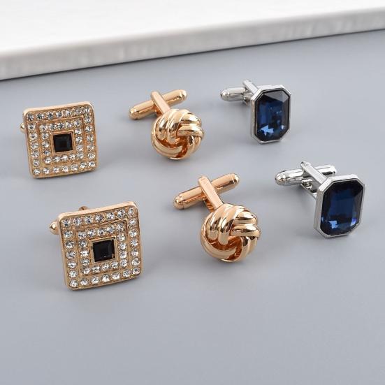 1 Pair Cufflinks Polished Smooth Surface Rhinestones Inlaid Round Shape Men Suit Shirt Cufflinks Shirt Button Replacement