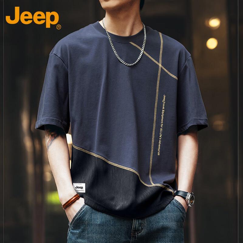 JEEP Men s Summer Patchwork Casual Short-Sleeve T-Shirt XL