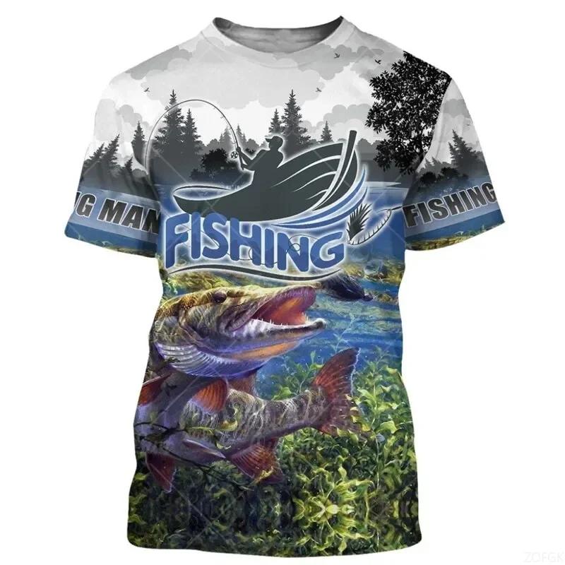 

New Men s T-shirt Quick Short Sleeved Top Round Neck Summer Clothing 3D Printed Fishing Pattern Men s Pullover 4XL