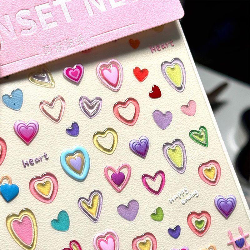 Colorful 3D Love Heart Jelly Nail Art Stickers - Pink Peach Heart Designs Jelly Texture Heart Sticker - One Sheet