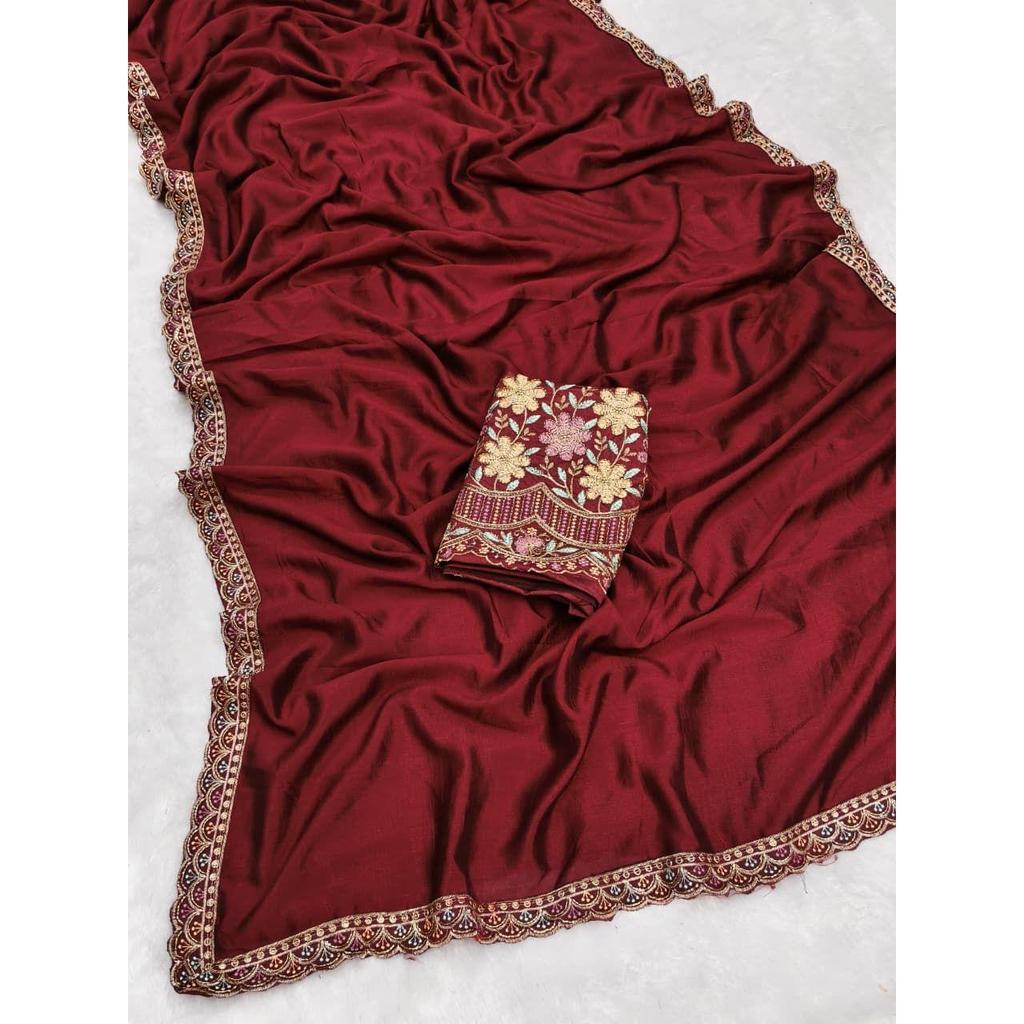 Premium Star Georgette  Design: Plain Body with Rich Multi-sequence Work Lace & C-Pallu  | TOTAL Colour Options : 12