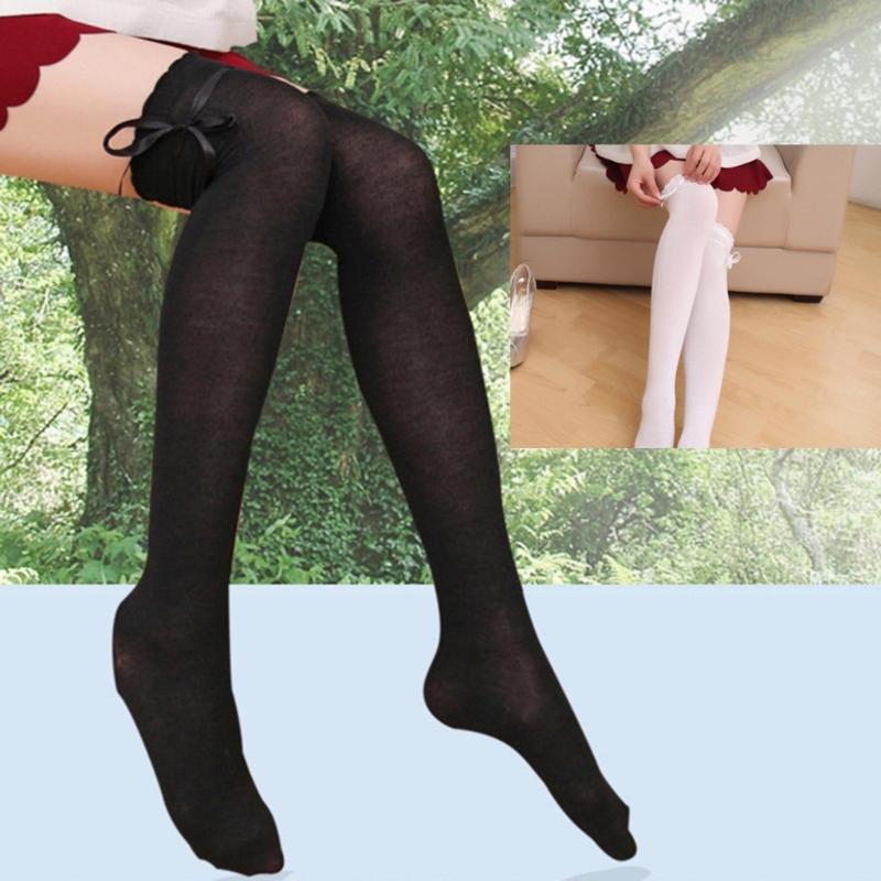 Women's Thigh High Socks Lolitas Gothic Over Knee Stockings Bow Lace Up Long Stockings Sweet Summer Ruffle Trim Socks